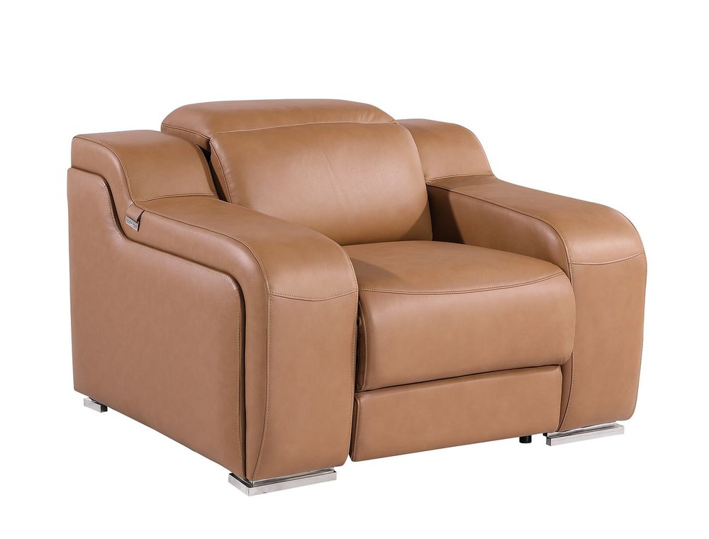 41" Chestnut Italian Leather Wall Hugger Recliner With USB