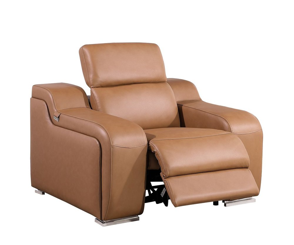 41" Chestnut Italian Leather Wall Hugger Recliner With USB