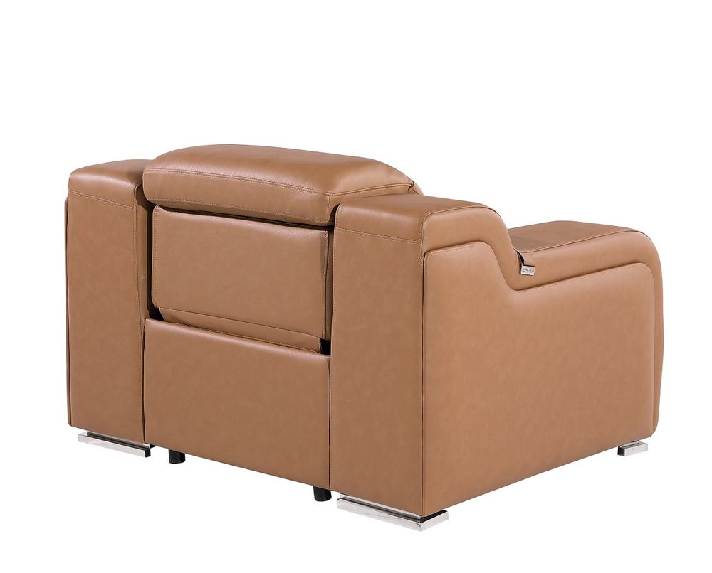 41" Chestnut Italian Leather Wall Hugger Recliner With USB