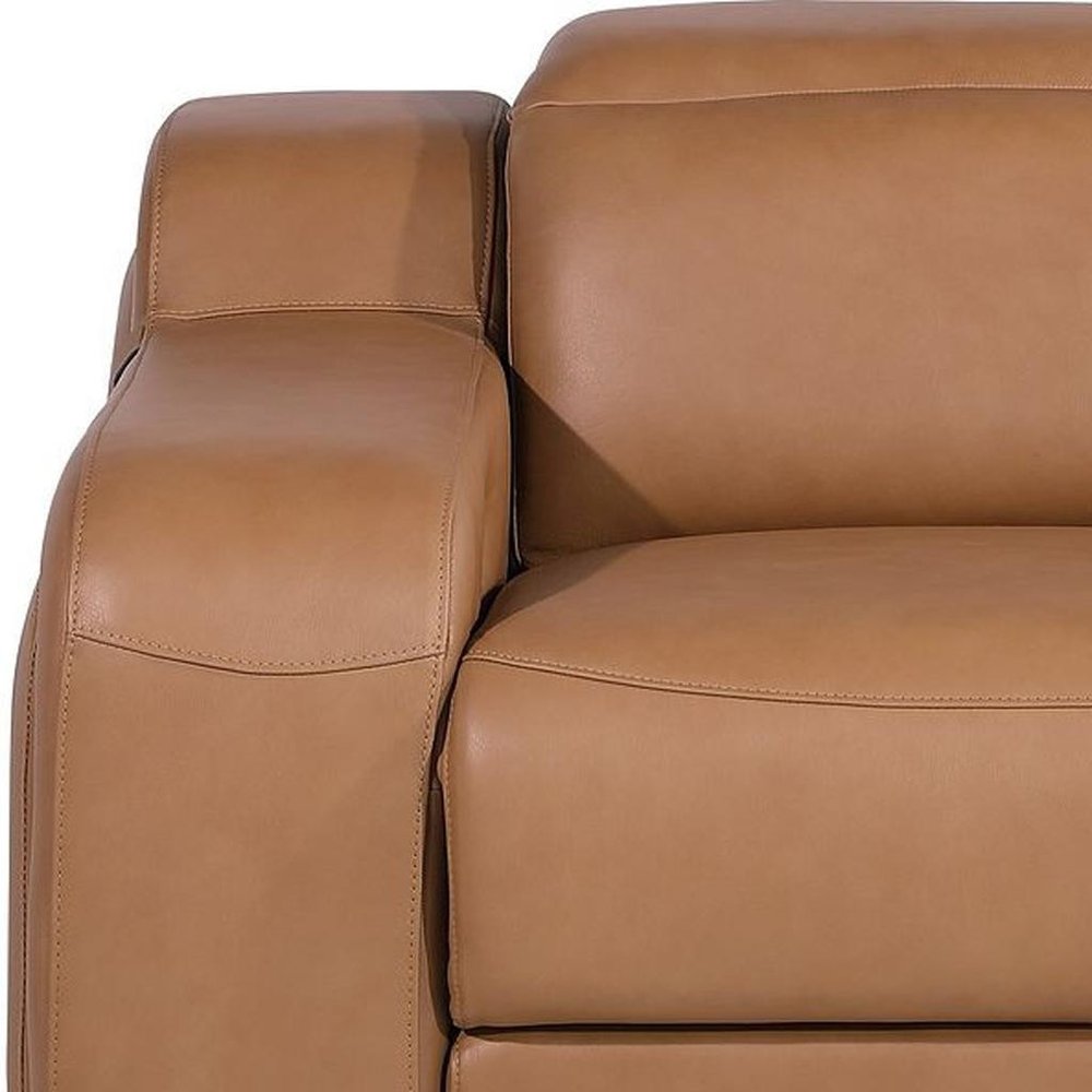 41" Chestnut Italian Leather Wall Hugger Recliner With USB