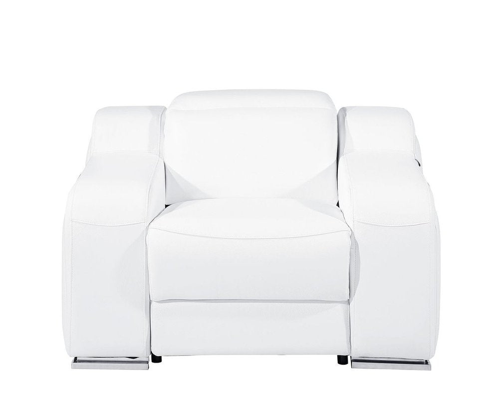41" White Italian Leather Wall Hugger Recliner With USB