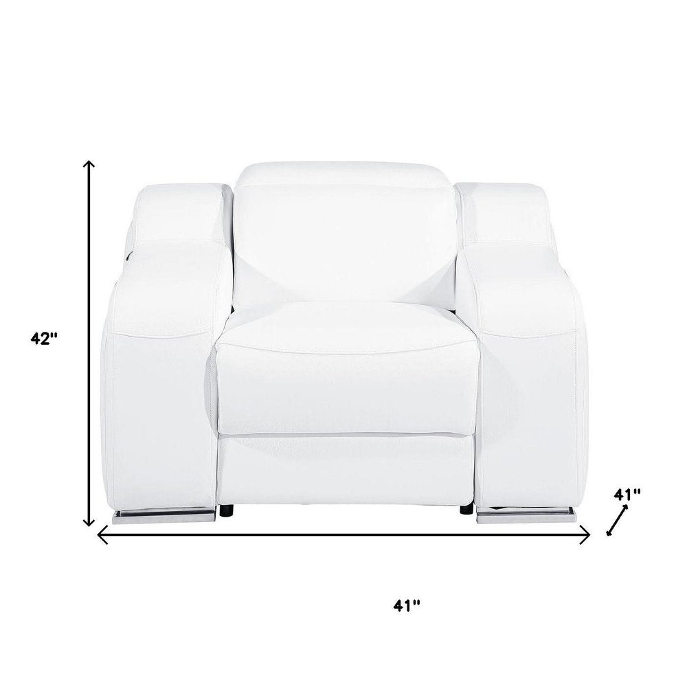 41" White Italian Leather Wall Hugger Recliner With USB