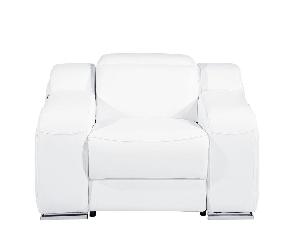 41" White Italian Leather Wall Hugger Recliner With USB