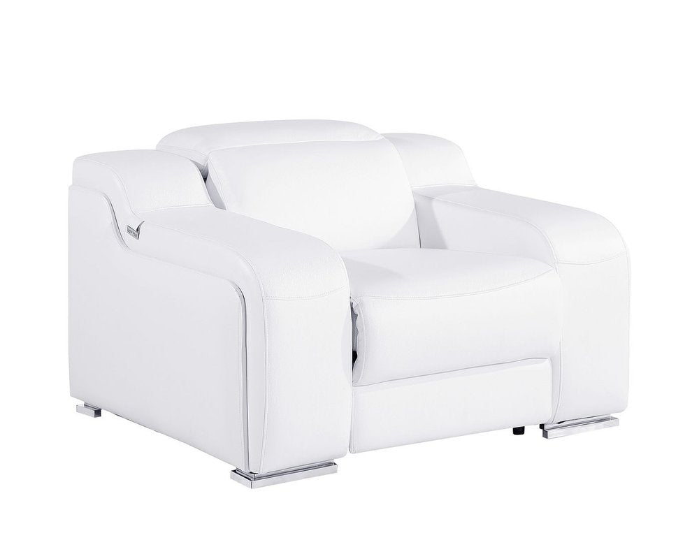 41" White Italian Leather Wall Hugger Recliner With USB