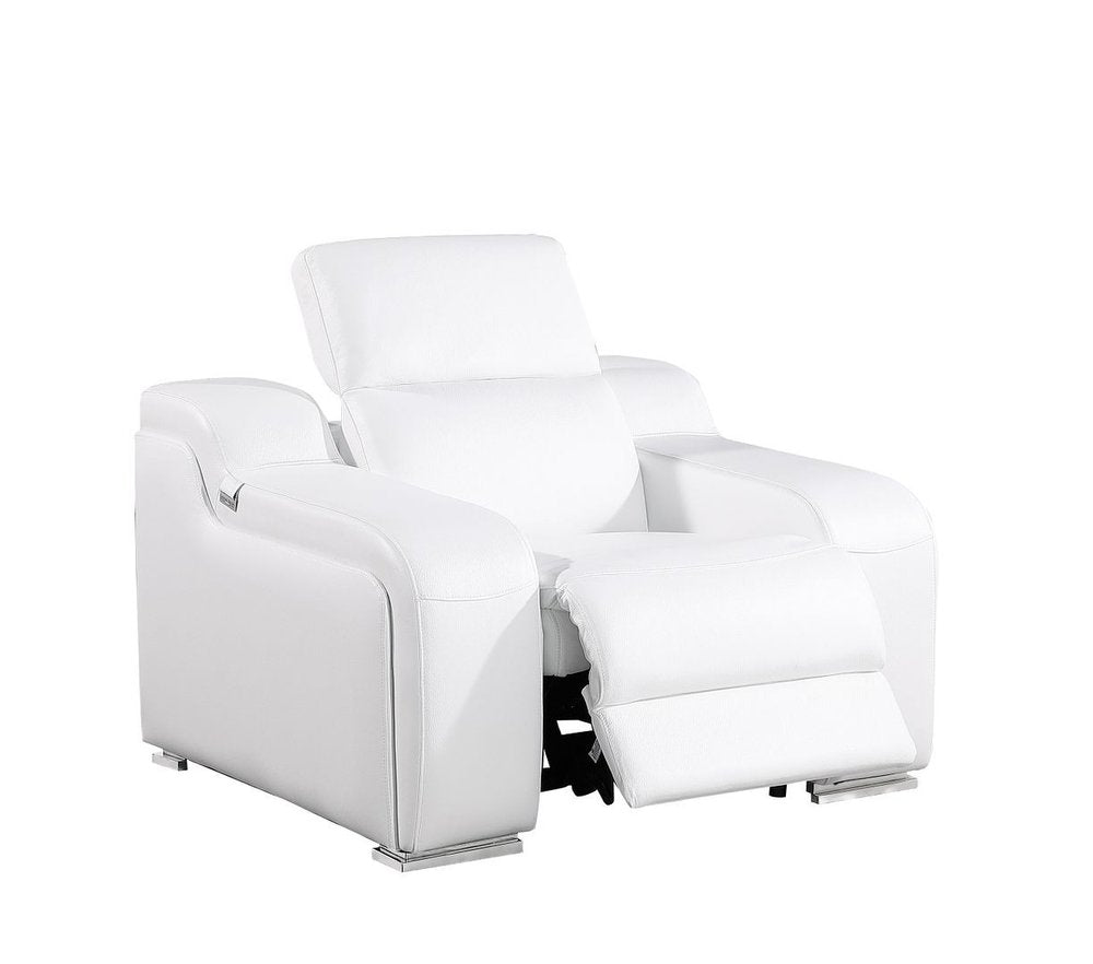 41" White Italian Leather Wall Hugger Recliner With USB