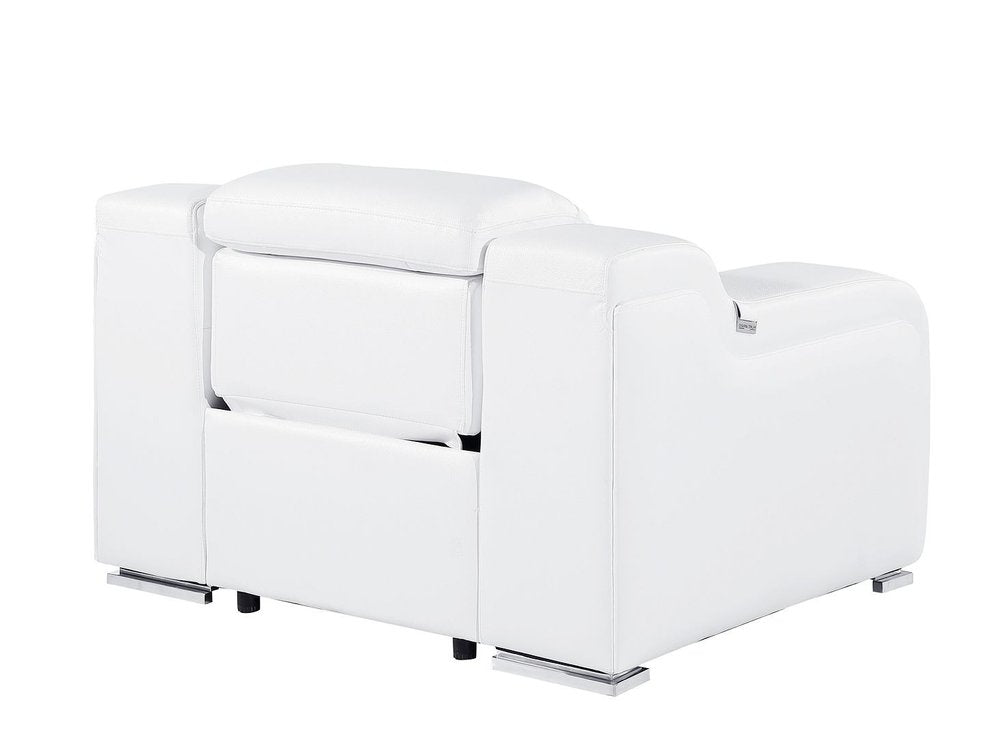 41" White Italian Leather Wall Hugger Recliner With USB