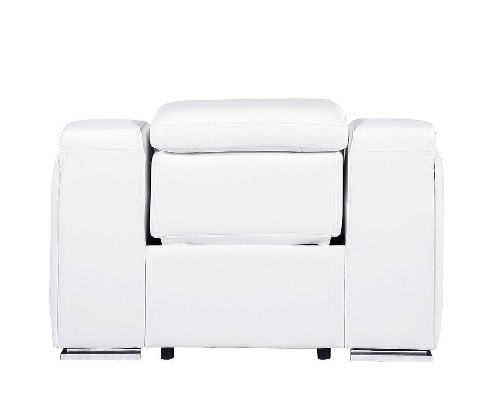 41" White Italian Leather Wall Hugger Recliner With USB