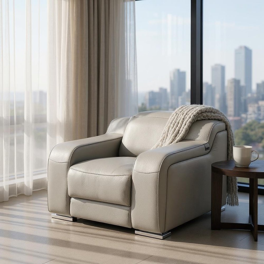 41" Light Gray Italian Leather Wall Hugger Recliner With USB