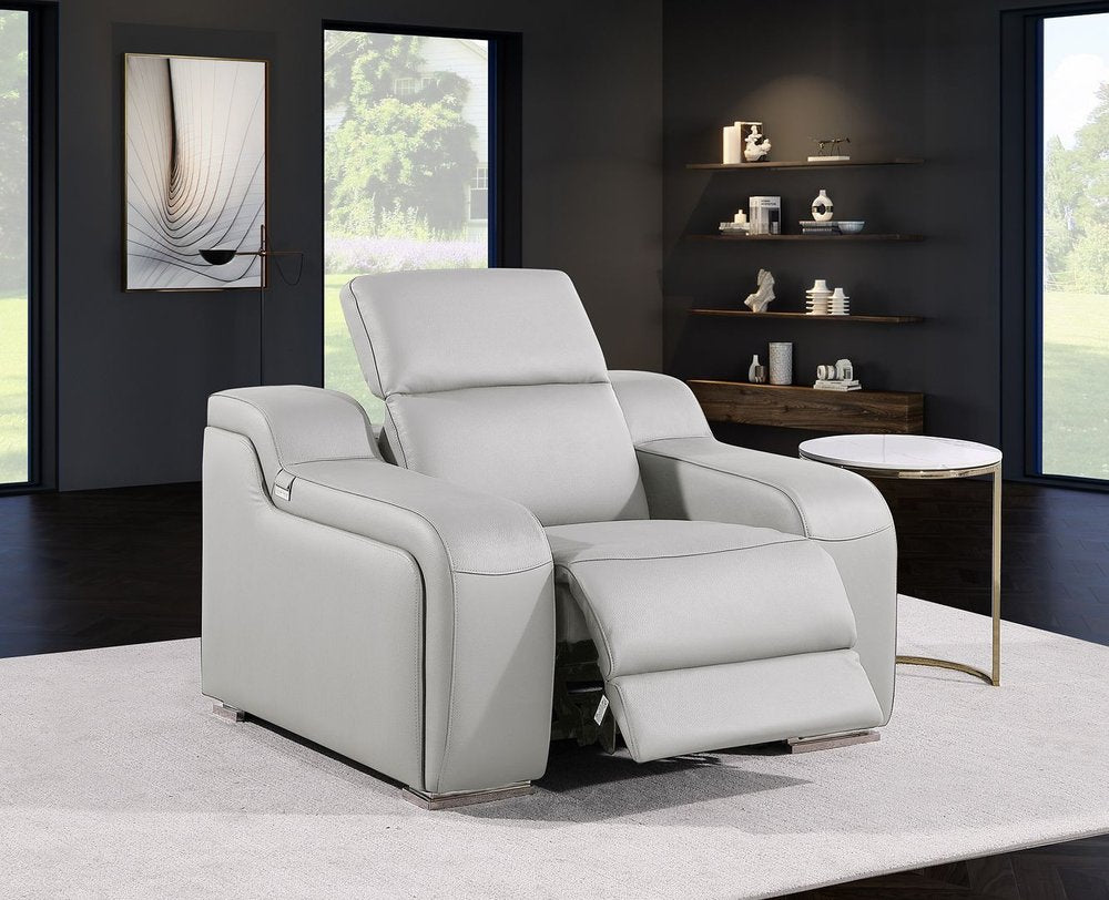 41" Light Gray Italian Leather Wall Hugger Recliner With USB
