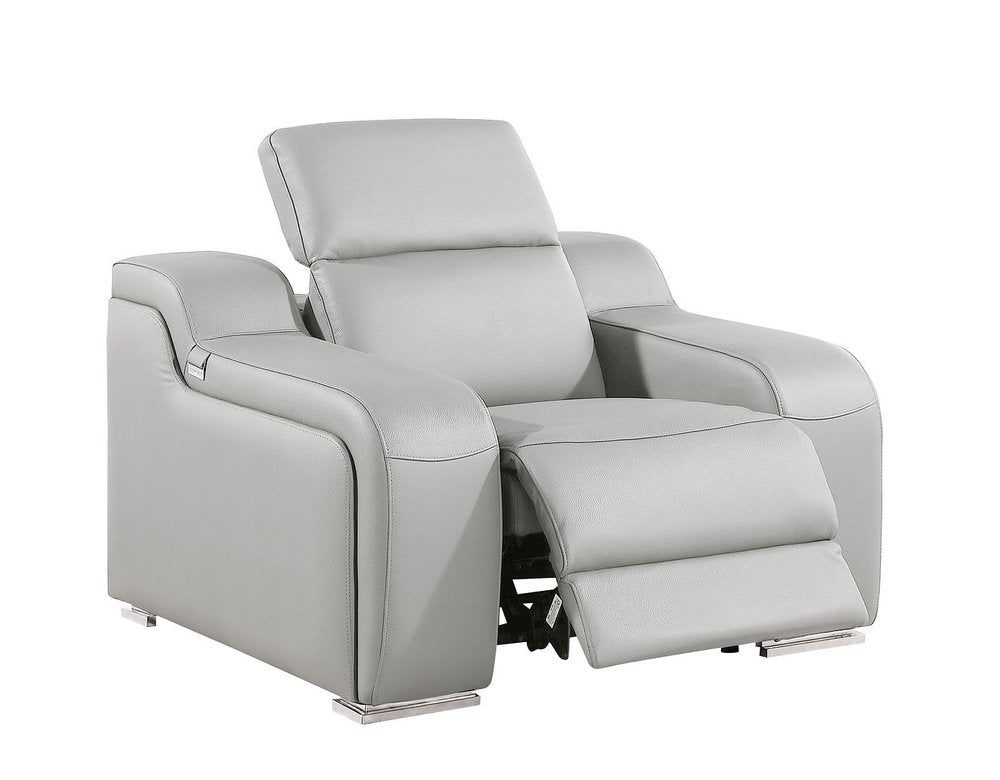41" Light Gray Italian Leather Wall Hugger Recliner With USB