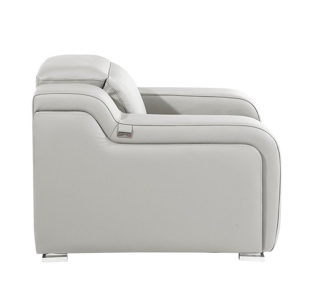 41" Light Gray Italian Leather Wall Hugger Recliner With USB