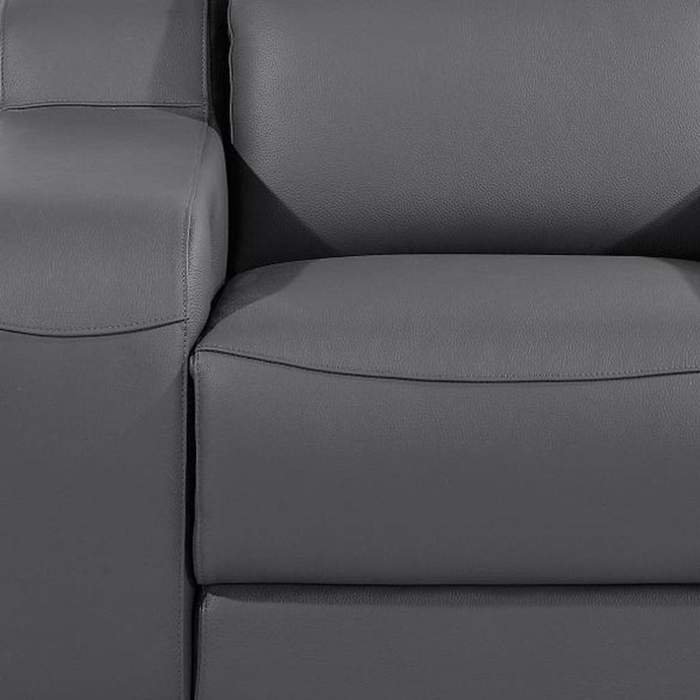 41" Dark Gray Italian Leather Wall Hugger Recliner With USB