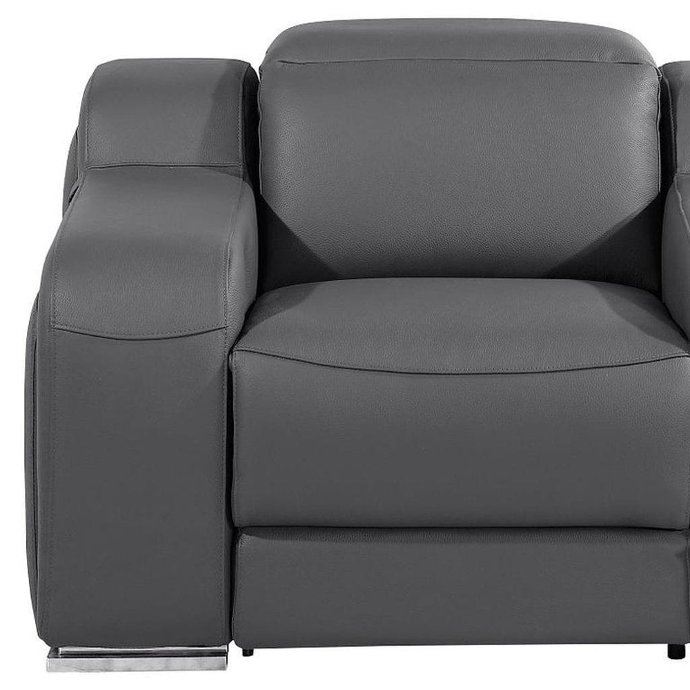 41" Dark Gray Italian Leather Wall Hugger Recliner With USB
