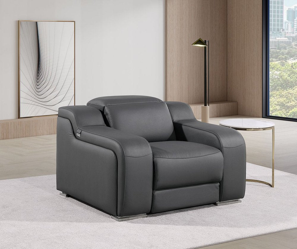 41" Dark Gray Italian Leather Wall Hugger Recliner With USB