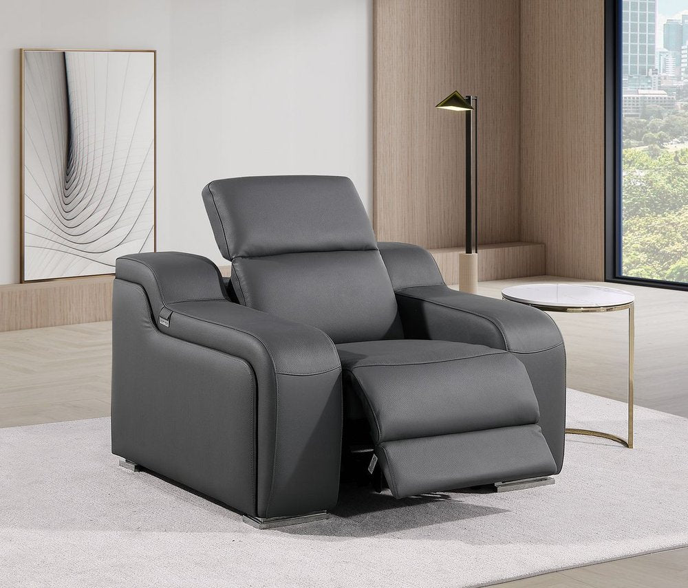 41" Dark Gray Italian Leather Wall Hugger Recliner With USB