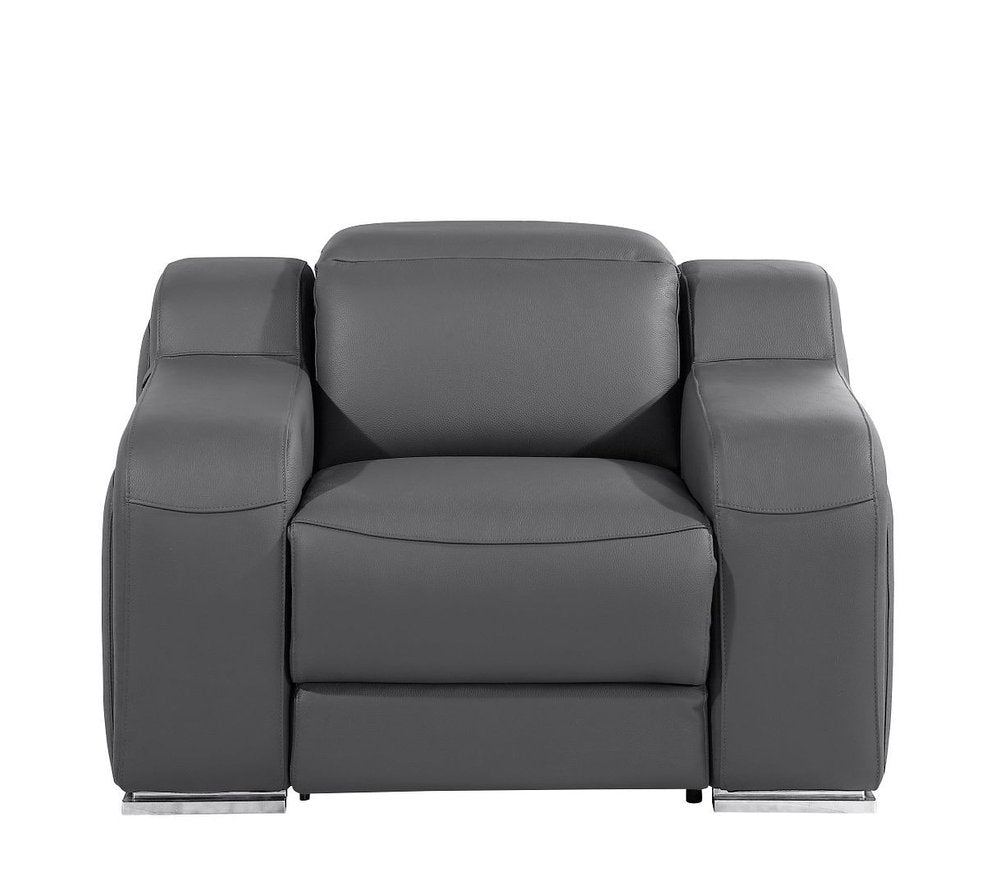 41" Dark Gray Italian Leather Wall Hugger Recliner With USB