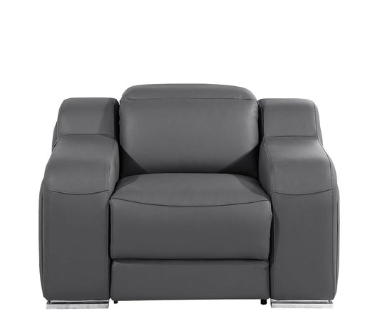 41" Dark Gray Italian Leather Wall Hugger Recliner With USB