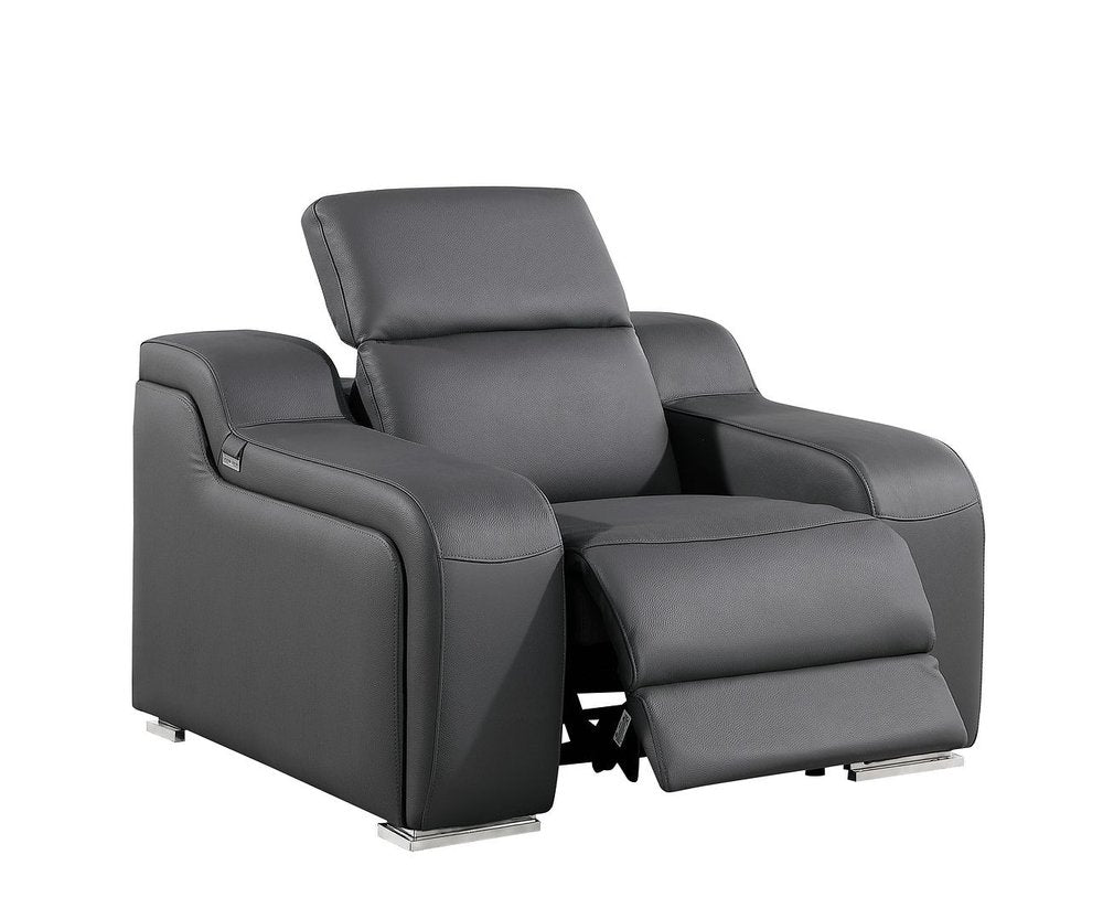 41" Dark Gray Italian Leather Wall Hugger Recliner With USB