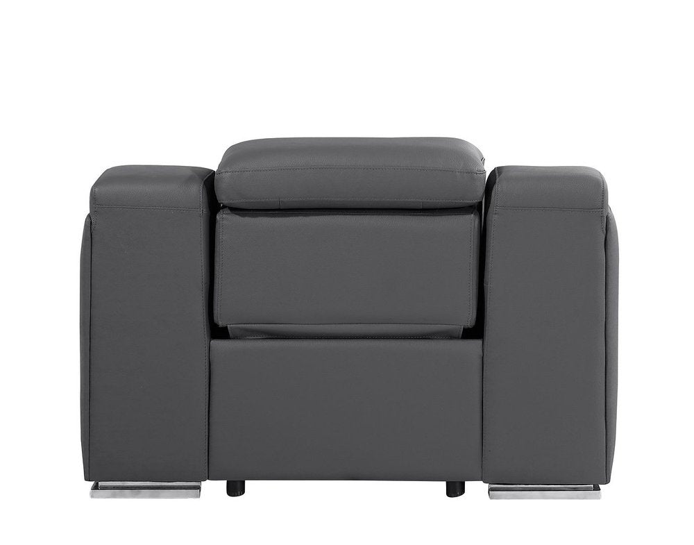 41" Dark Gray Italian Leather Wall Hugger Recliner With USB