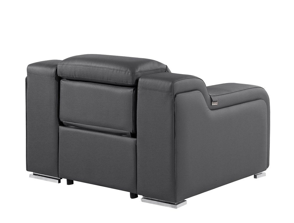 41" Dark Gray Italian Leather Wall Hugger Recliner With USB
