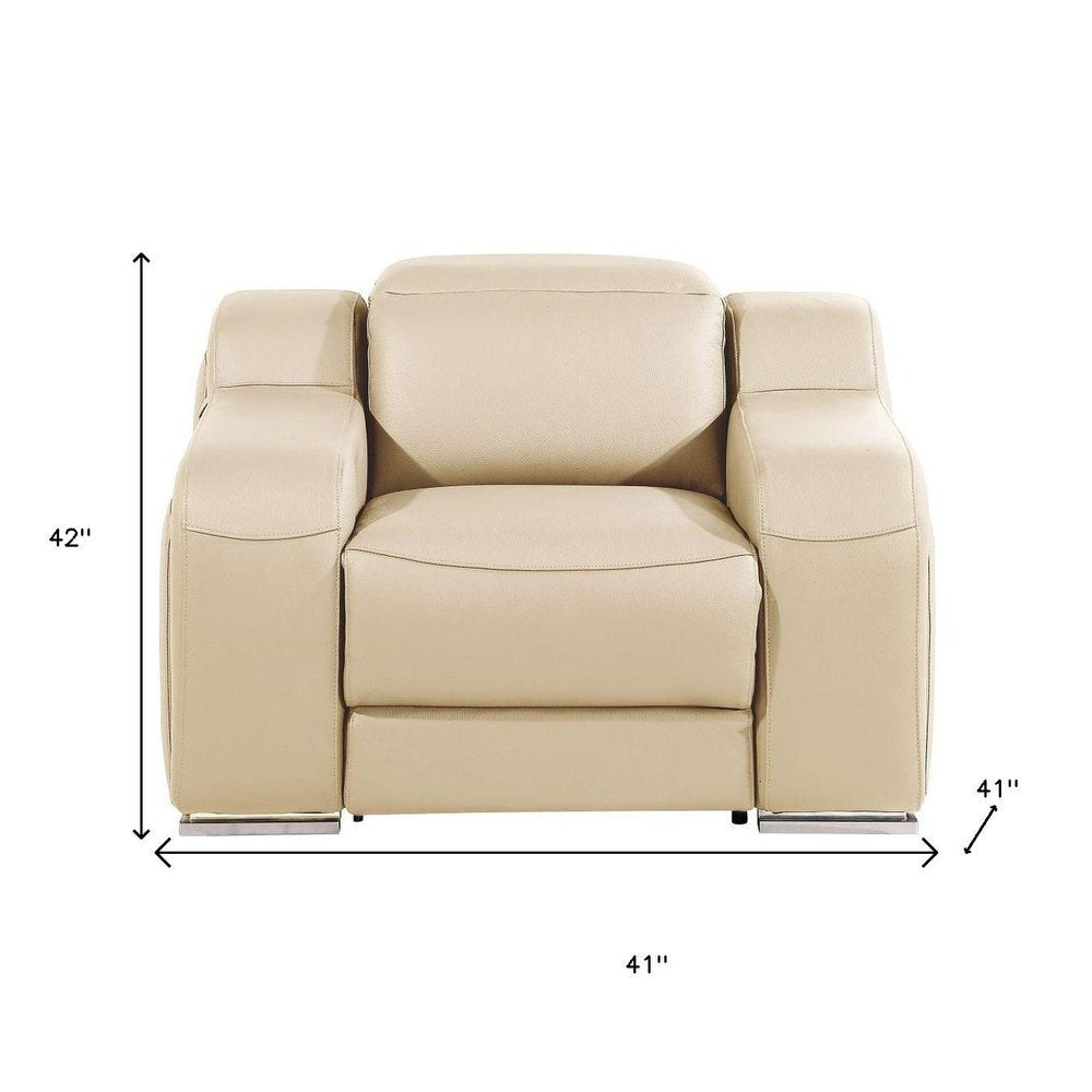 41" Beige Italian Leather Wall Hugger Recliner With USB
