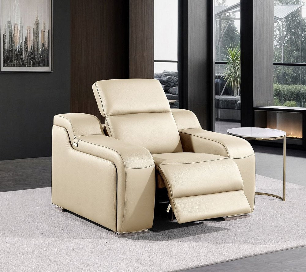 41" Beige Italian Leather Wall Hugger Recliner With USB
