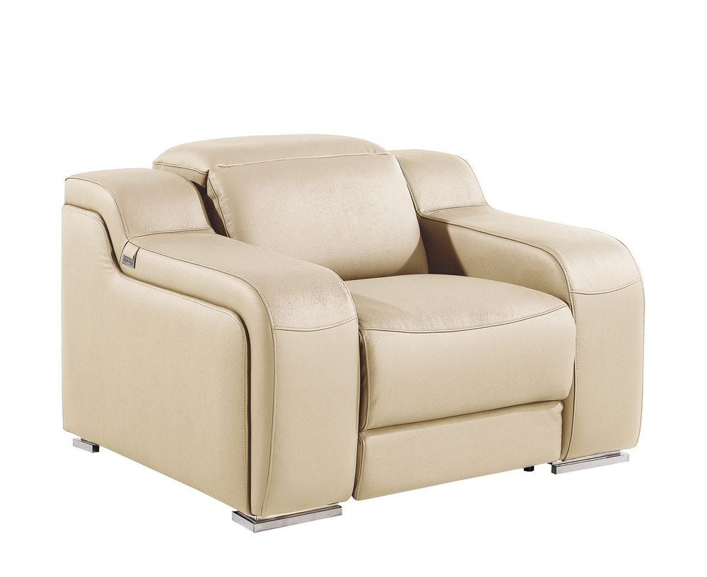 41" Beige Italian Leather Wall Hugger Recliner With USB