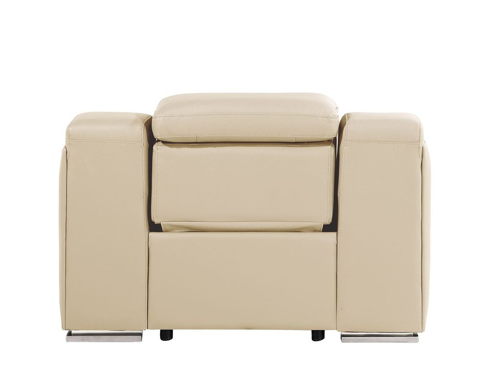 41" Beige Italian Leather Wall Hugger Recliner With USB