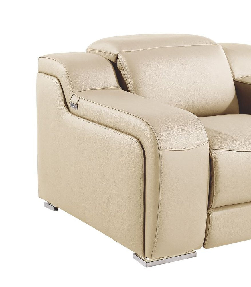 41" Beige Italian Leather Wall Hugger Recliner With USB