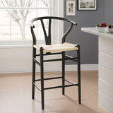 27" Beige and Black Solid Wood Counter Height Bar Chair