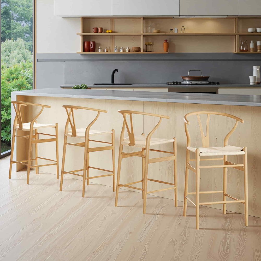 27" Beige and Natural Solid Wood Counter Height Bar Chair