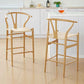 27" Beige and Natural Solid Wood Counter Height Bar Chair