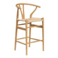 27" Beige and Natural Solid Wood Counter Height Bar Chair