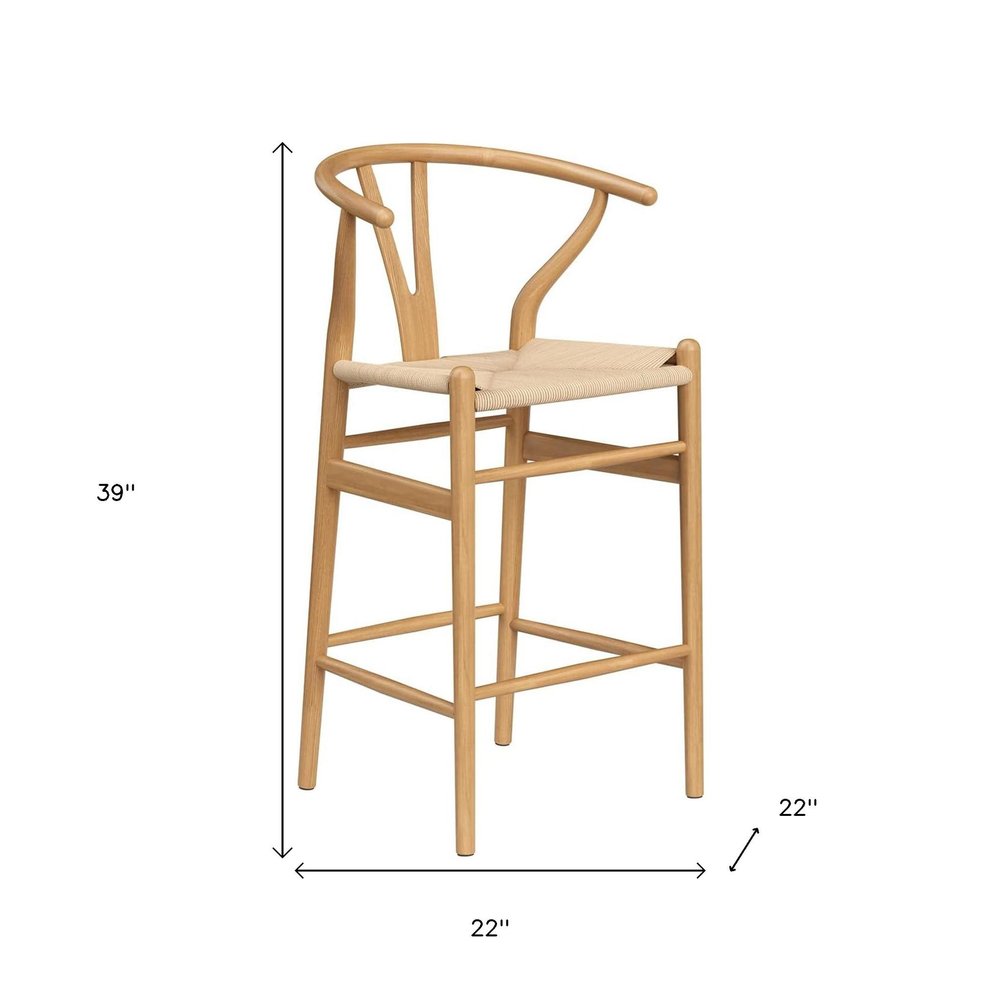 27" Beige and Natural Solid Wood Counter Height Bar Chair