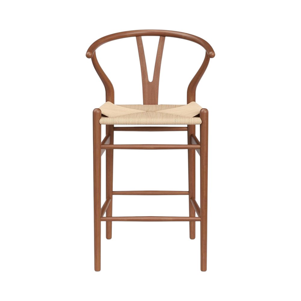 27" Beige and Walnut Solid Wood Counter Height Bar Chair