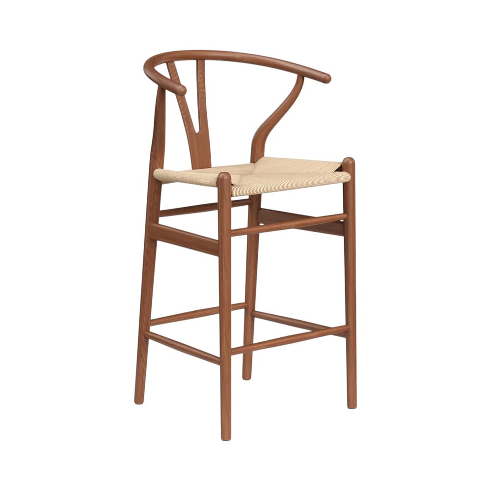 27" Beige and Walnut Solid Wood Counter Height Bar Chair