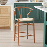 27" Beige and Walnut Solid Wood Counter Height Bar Chair