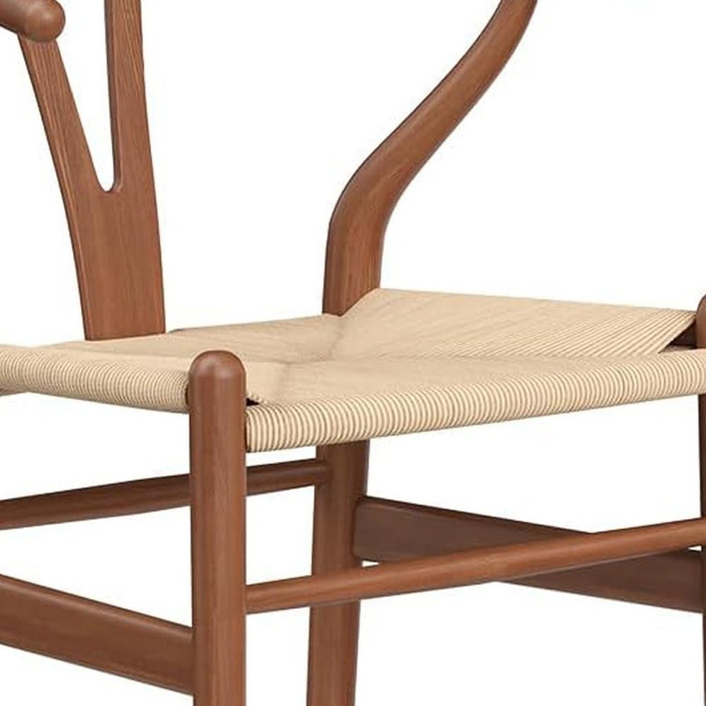 27" Beige and Walnut Solid Wood Counter Height Bar Chair