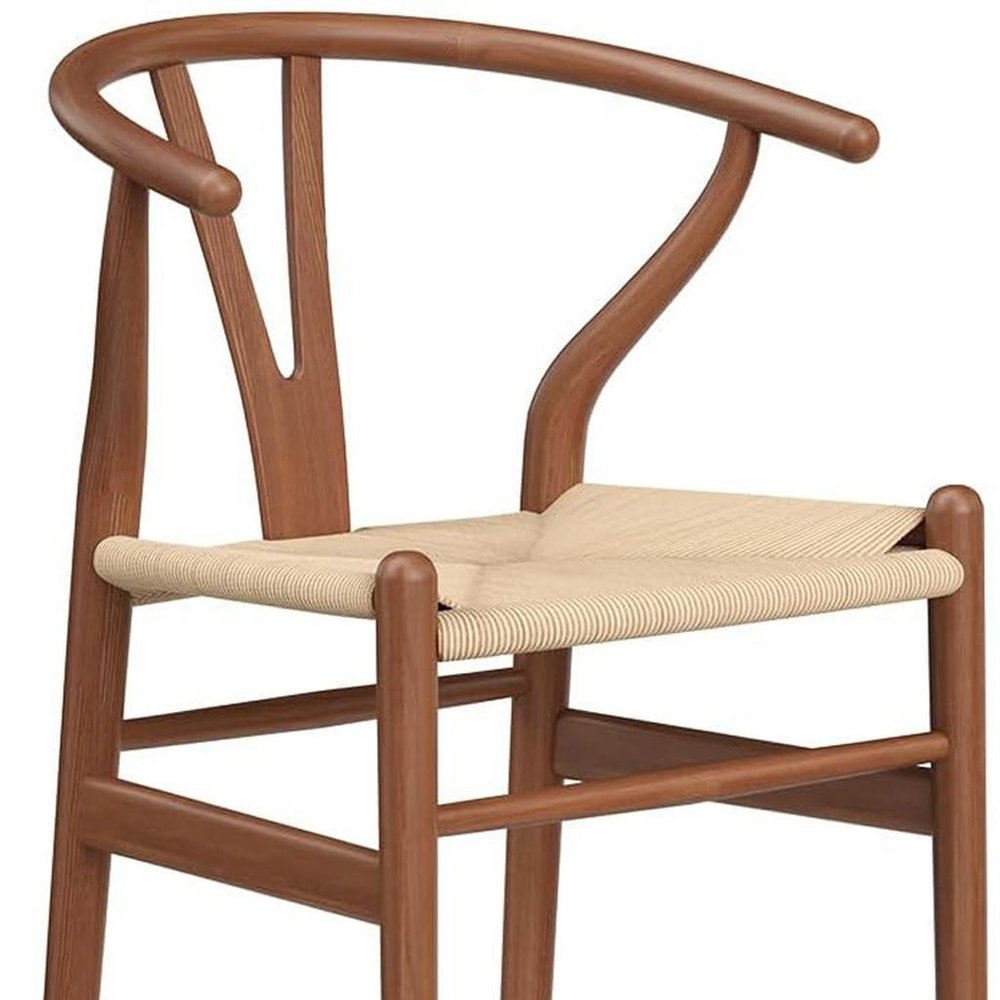 27" Beige and Walnut Solid Wood Counter Height Bar Chair