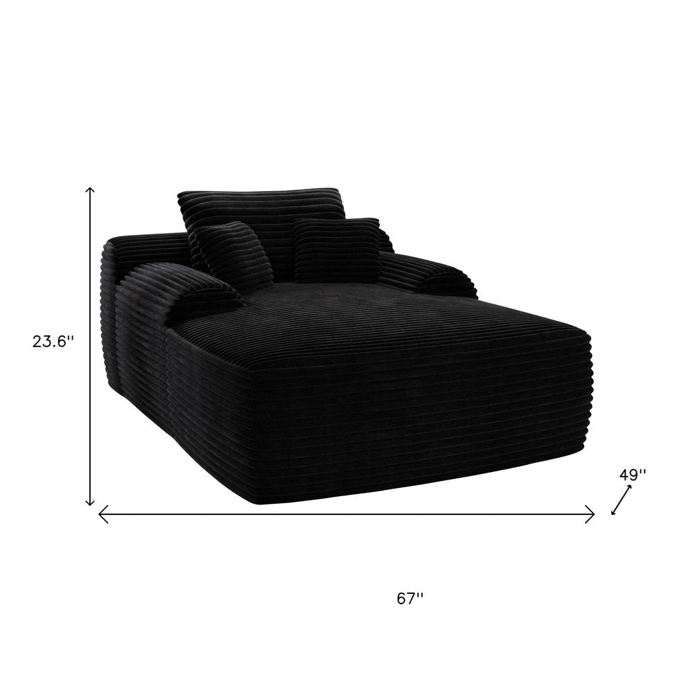67" Black Corduroy Oversized Chaise Lounge Chair And Toss Pillows