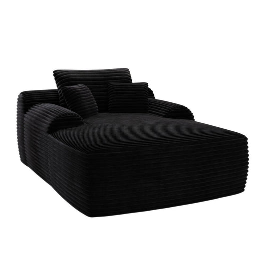 67" Black Corduroy Oversized Chaise Lounge Chair And Toss Pillows