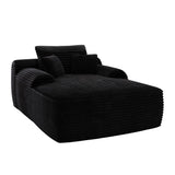 67" Black Corduroy Oversized Chaise Lounge Chair And Toss Pillows