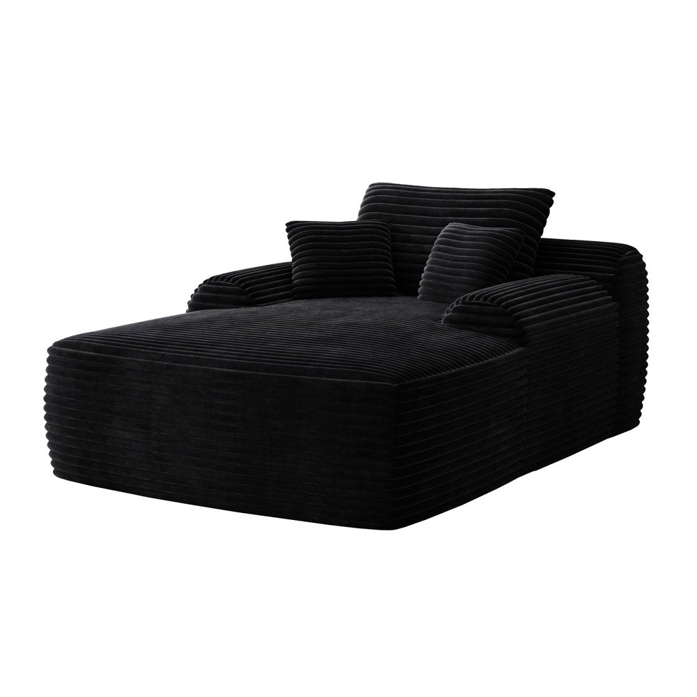 67" Black Corduroy Oversized Chaise Lounge Chair And Toss Pillows