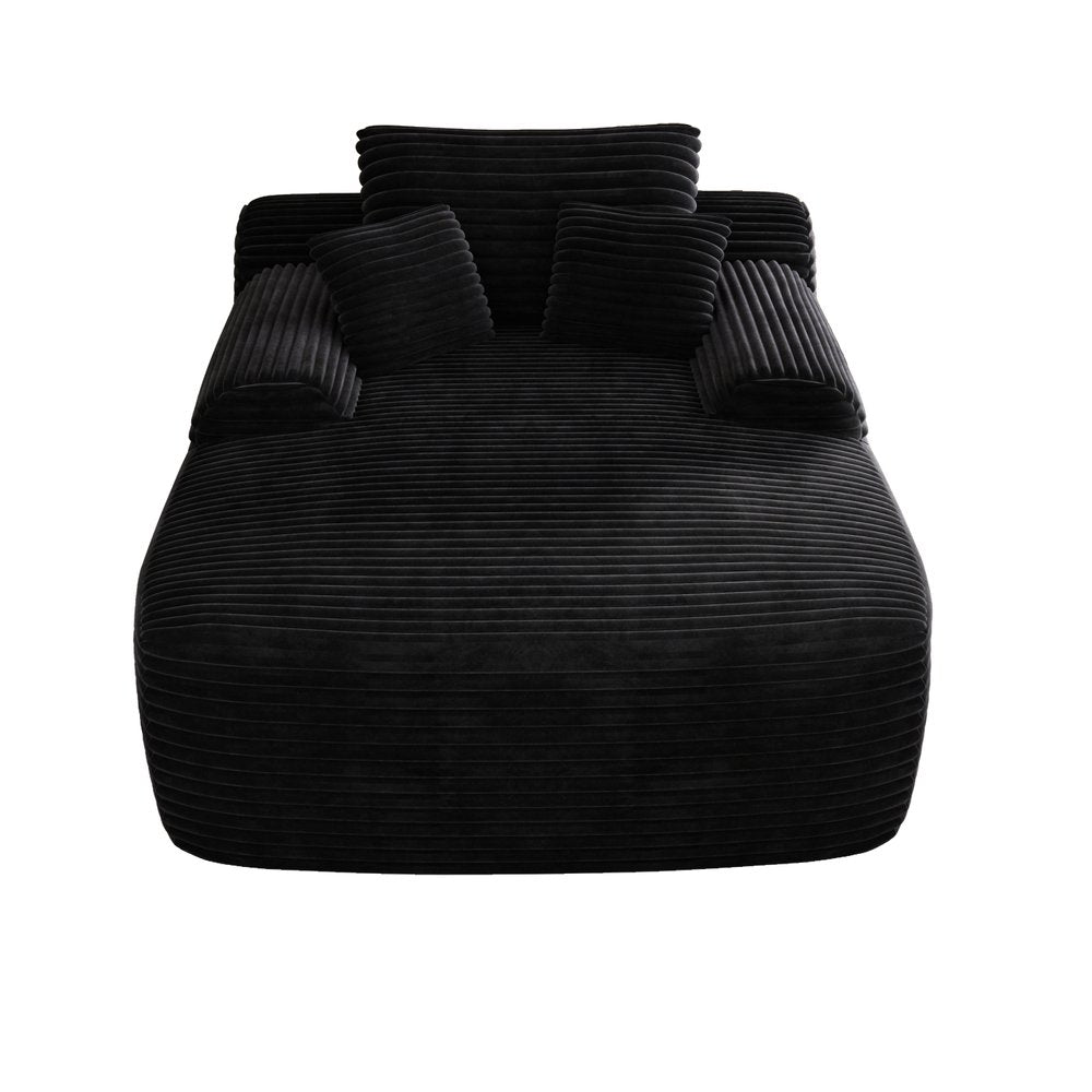 67" Black Corduroy Oversized Chaise Lounge Chair And Toss Pillows