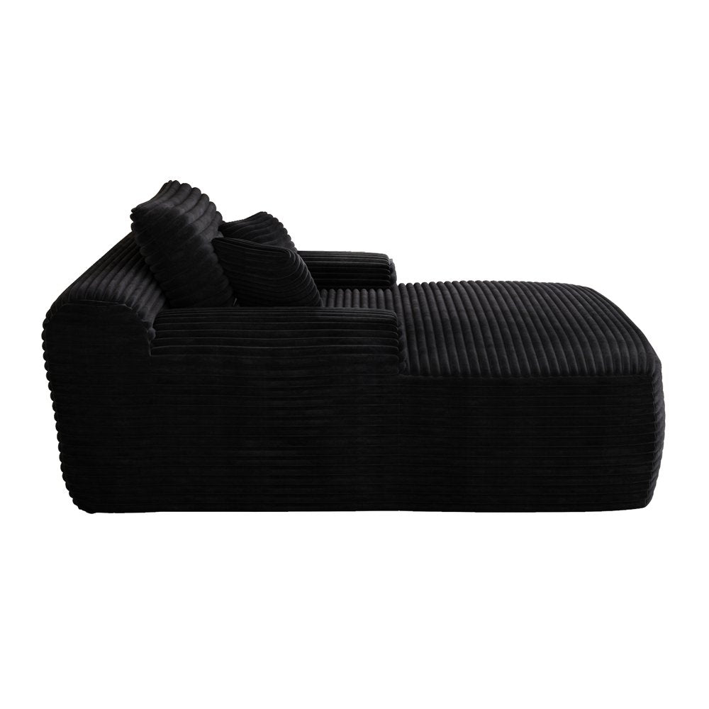 67" Black Corduroy Oversized Chaise Lounge Chair And Toss Pillows