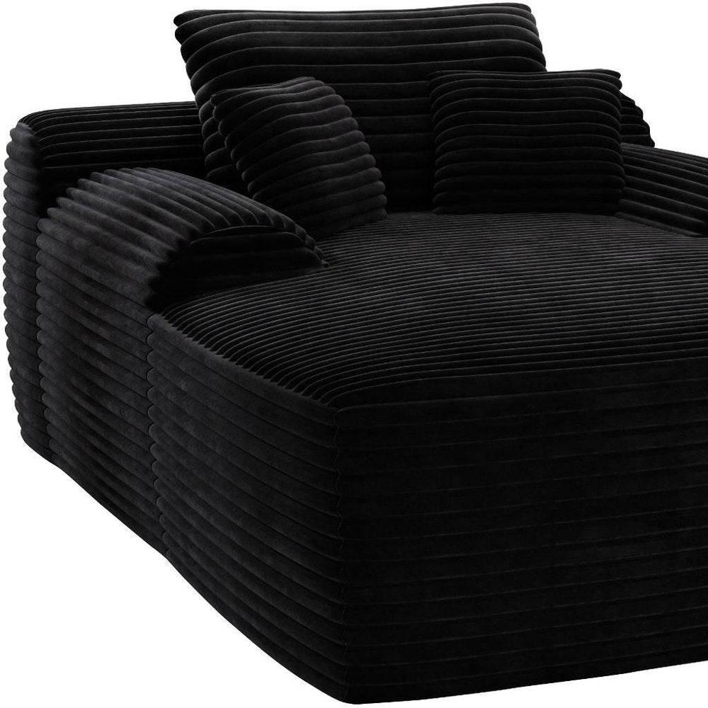 67" Black Corduroy Oversized Chaise Lounge Chair And Toss Pillows
