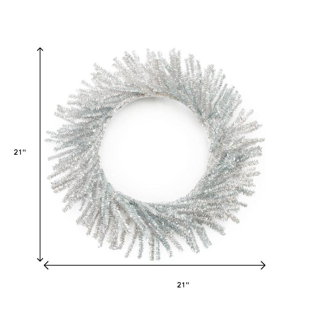 21" Silver Tinsel Faux Pine Christmas Artificial Wreath