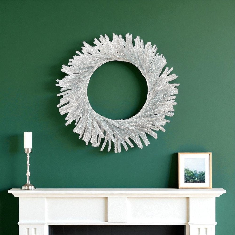 21" Silver Tinsel Faux Pine Christmas Artificial Wreath
