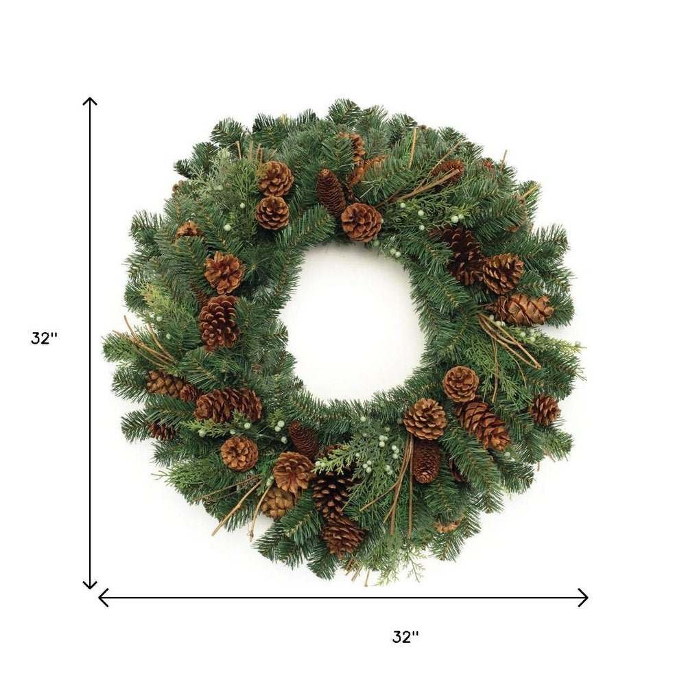 32" Green And Brown Christmas Pine And Pinecone Artificial Wreath