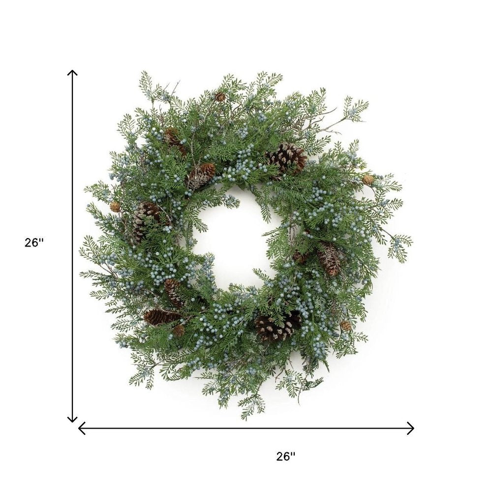26" Green And Brown Christmas Juniper Artificial Wreath